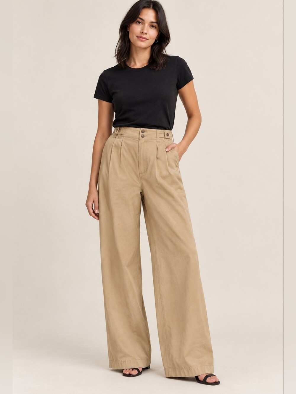 Madewell Harlow Wide Leg Pants Size 6 Tan Linen Tencel Blend Pleated